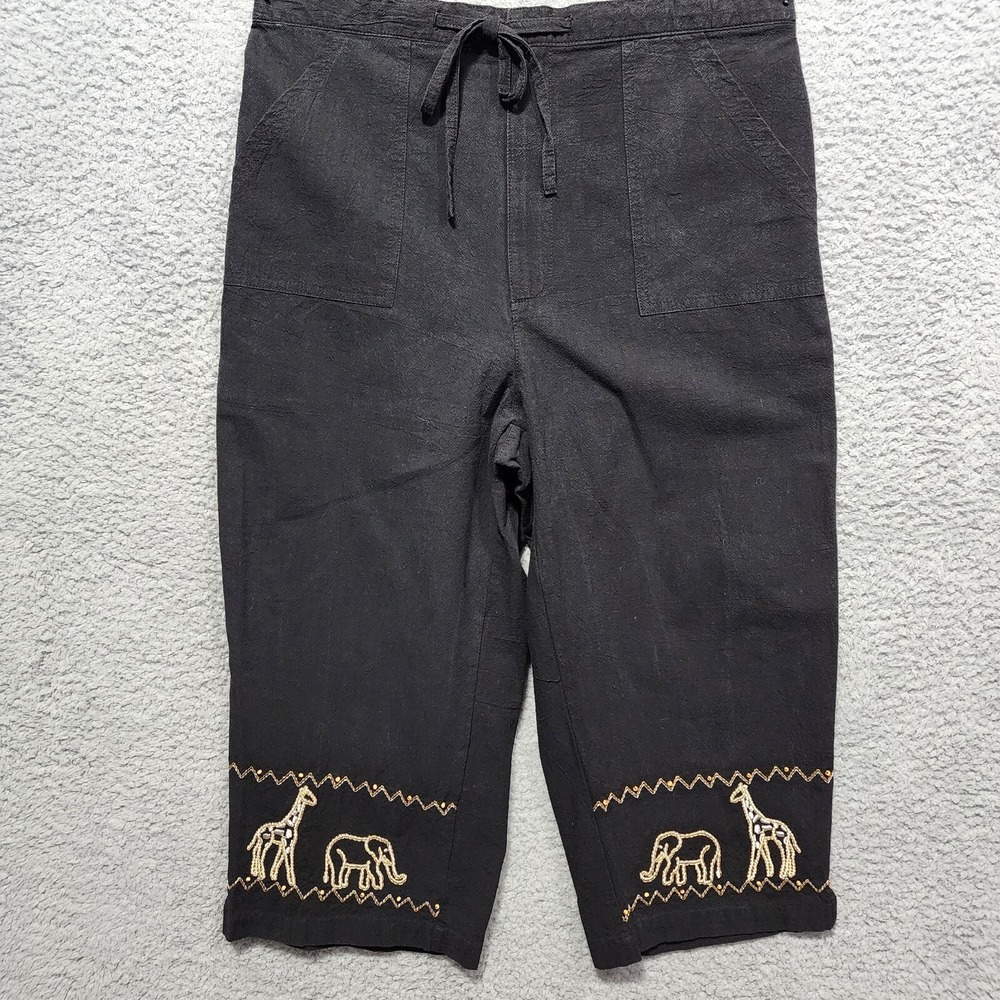 Allison Whitmore‎ Blouse Capri Set Size PXL Safari Black Animal Petite - Picture 3 of 13